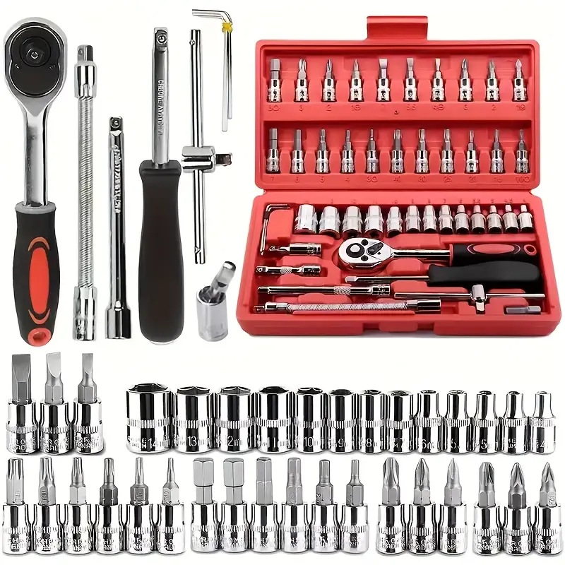 Workshop Tools Sale - 46-delige auto-onderhoudsset met steeksleutels voor voertuigen,