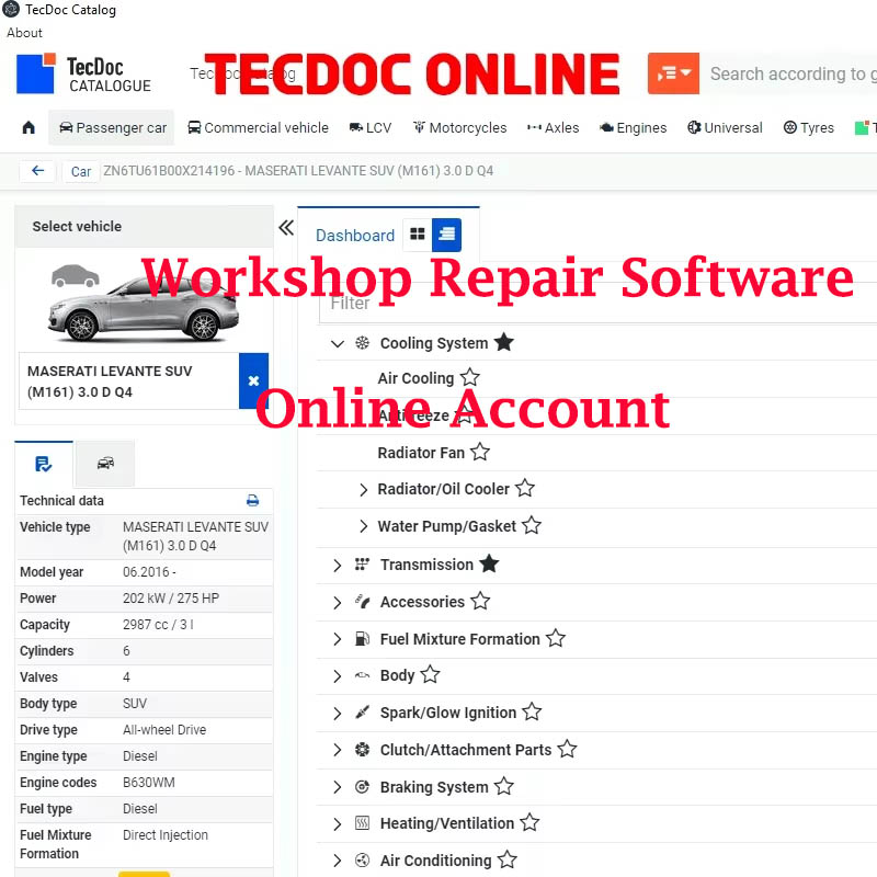 Workshop Tools English - Online account 2026 voor werkplaatsreparatiesoftware voor